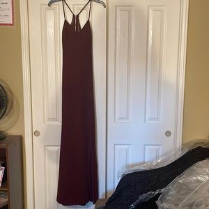 Deep red full length lace back dress